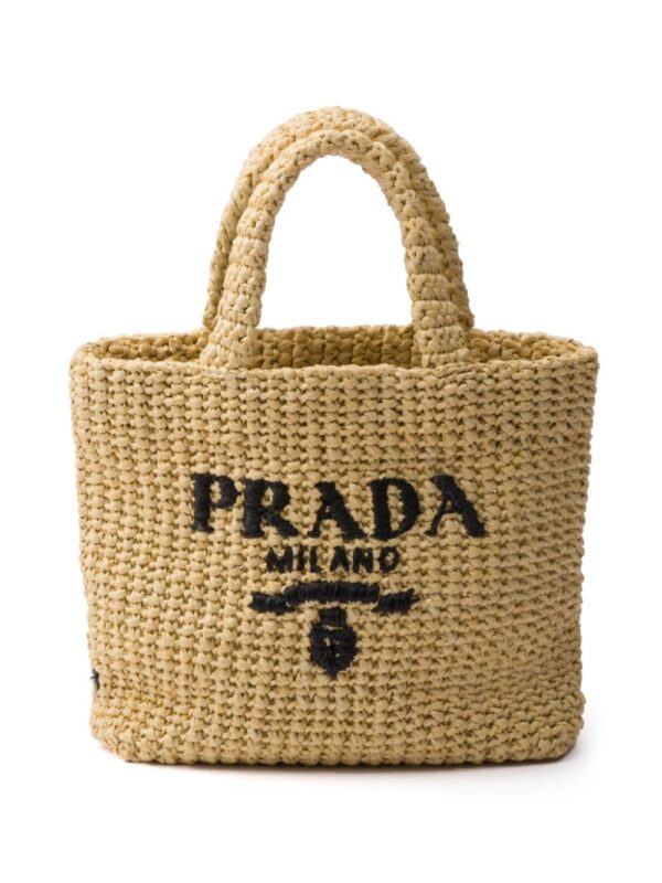 Prada logo-embroidered straw tote bag