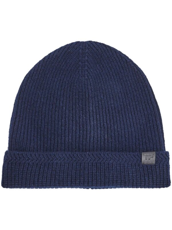TOM FORD logo-patch ribbed-knit beanie