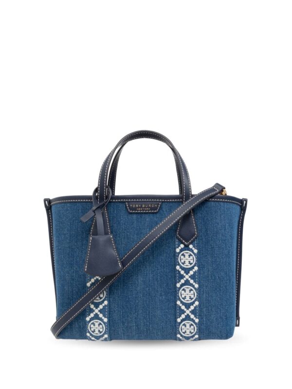 Tory Burch logo-tape denim tote bag