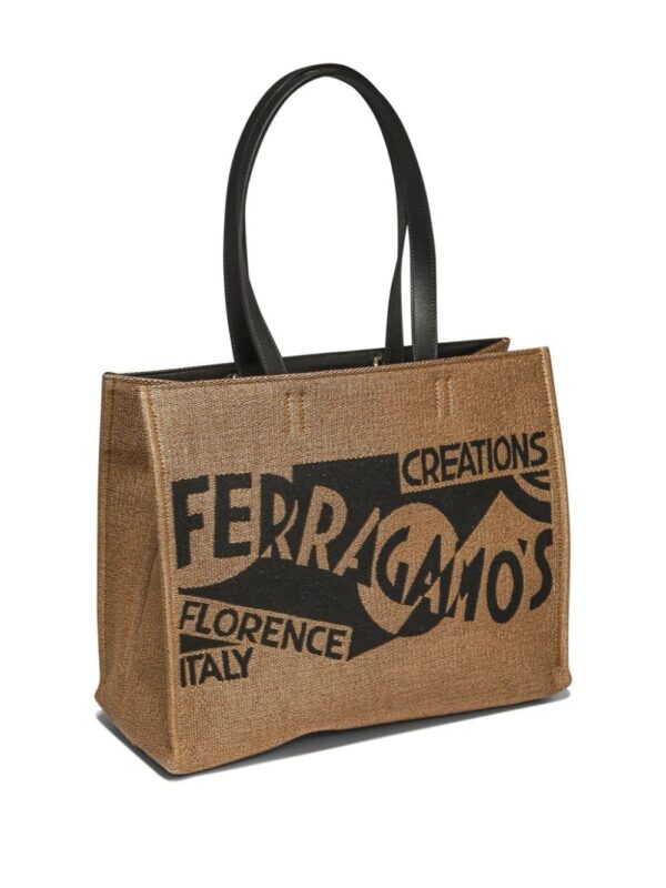 Ferragamo small logo-print raffia tote bag - Image 3