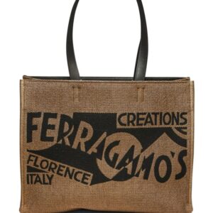 Ferragamo small logo-print raffia tote bag