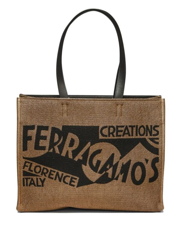 Ferragamo small logo-print raffia tote bag