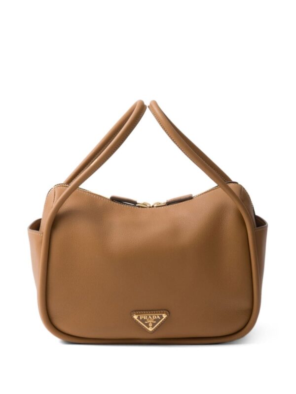 Prada logo-plaque leather tote bag