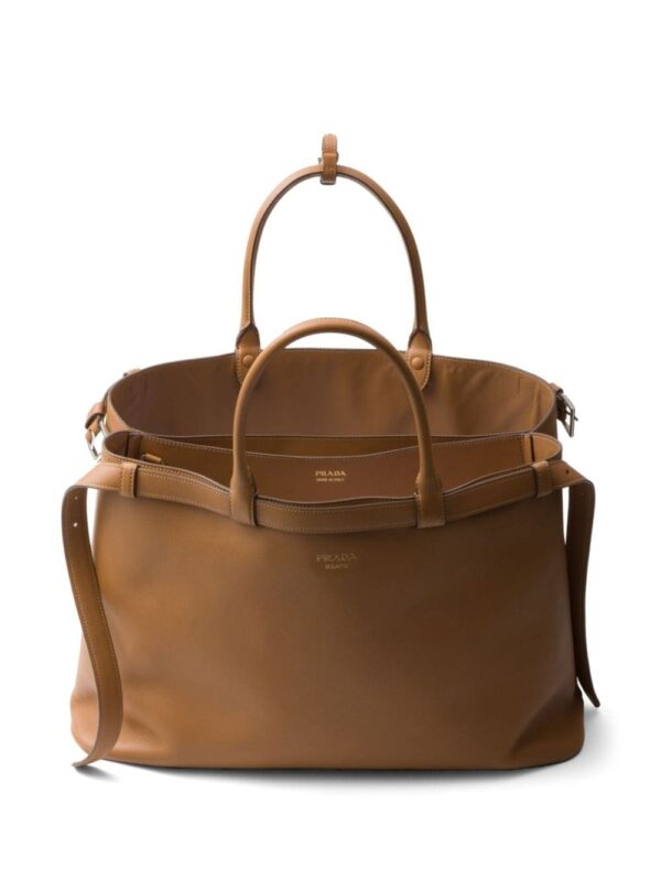 Prada buckle leather handbag with double belt - Image 4