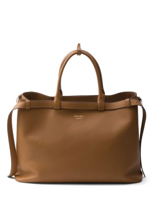 Prada buckle leather handbag with double belt