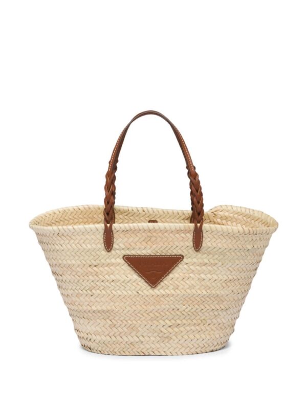 Prada logo-patch raffia tote bag