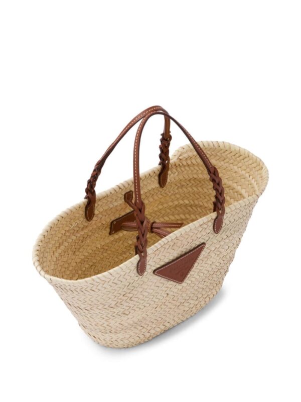 Prada logo-patch raffia tote bag - Image 4