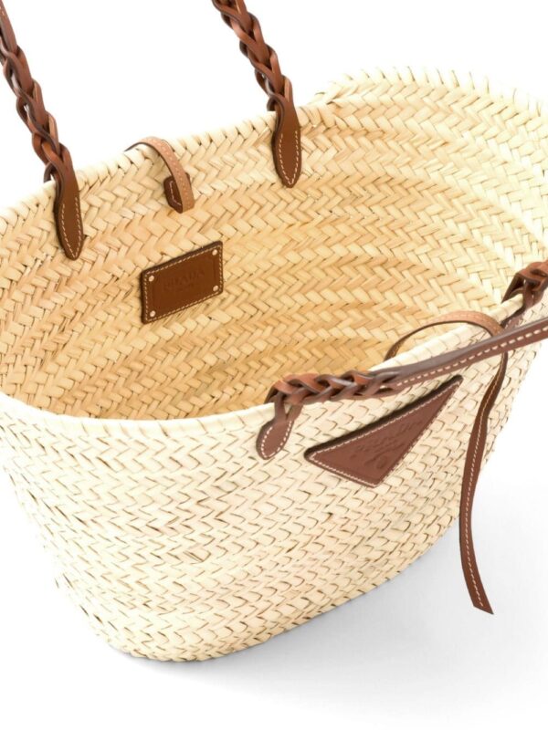 Prada logo-patch raffia tote bag - Image 5