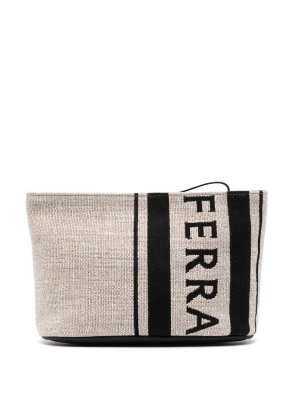Ferragamo logo-embroidered canvas clutch