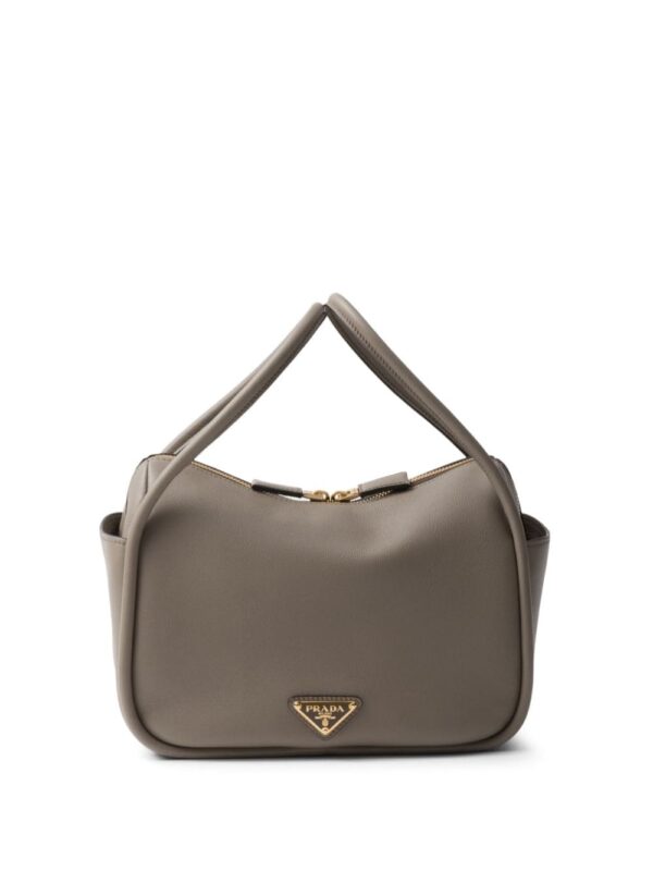 Prada logo-plaque leather tote bag
