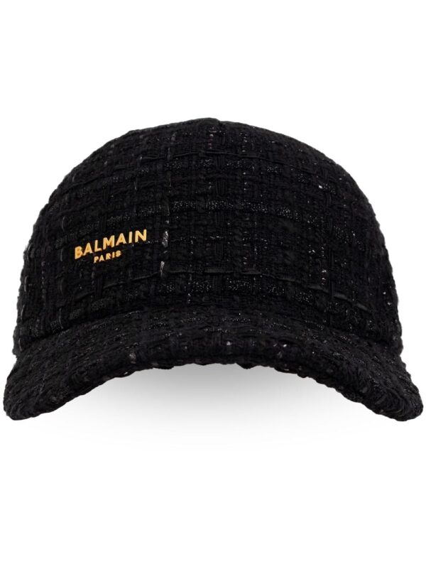 Balmain logo-plaque embellished tweed cap