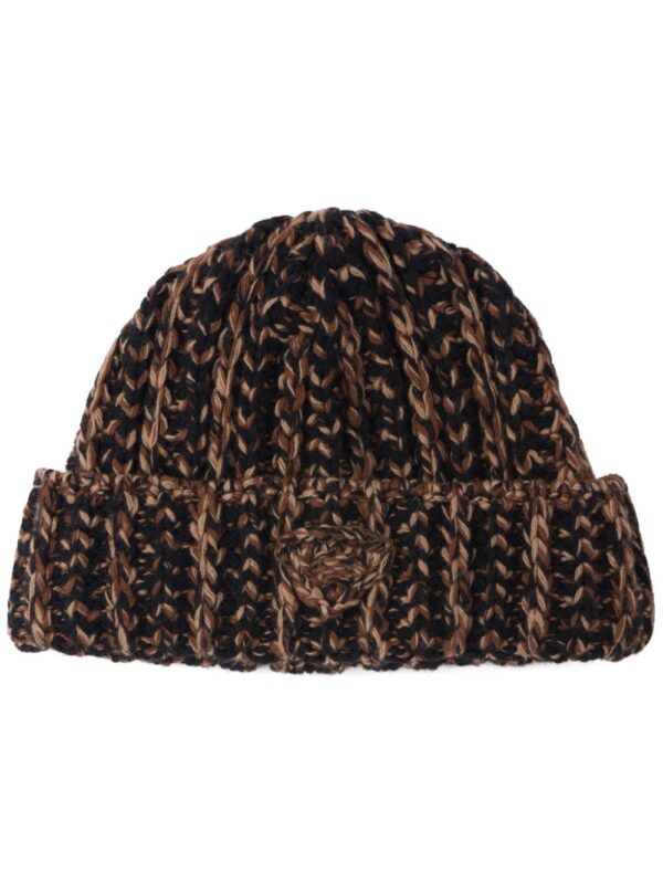 Prada triangle-logo ribbed-knit beanie