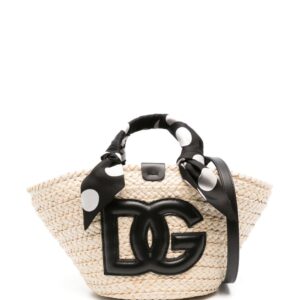 Dolce & Gabbana logo-appliqué straw bucket bag