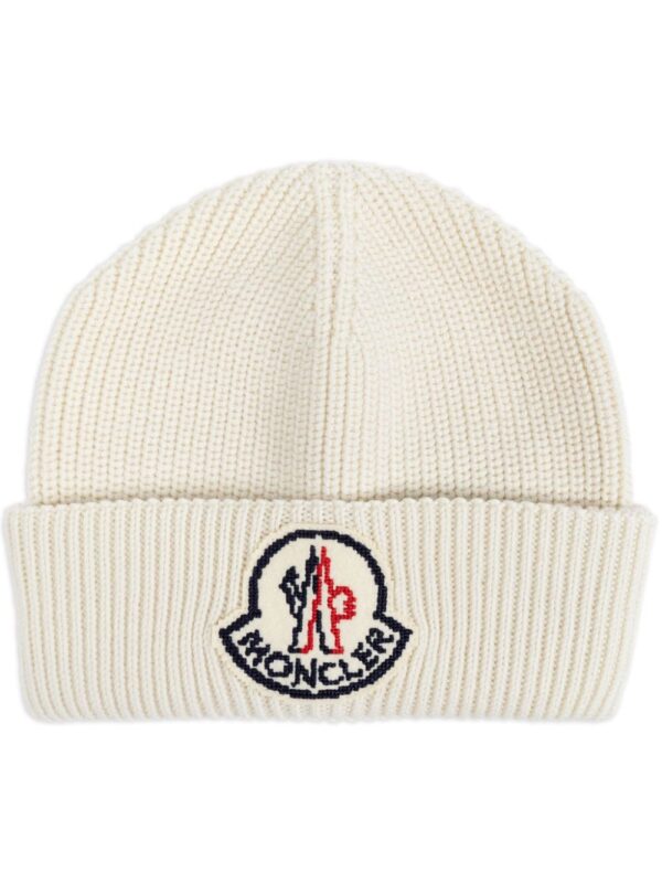 Moncler logo-patch wool beanie hat
