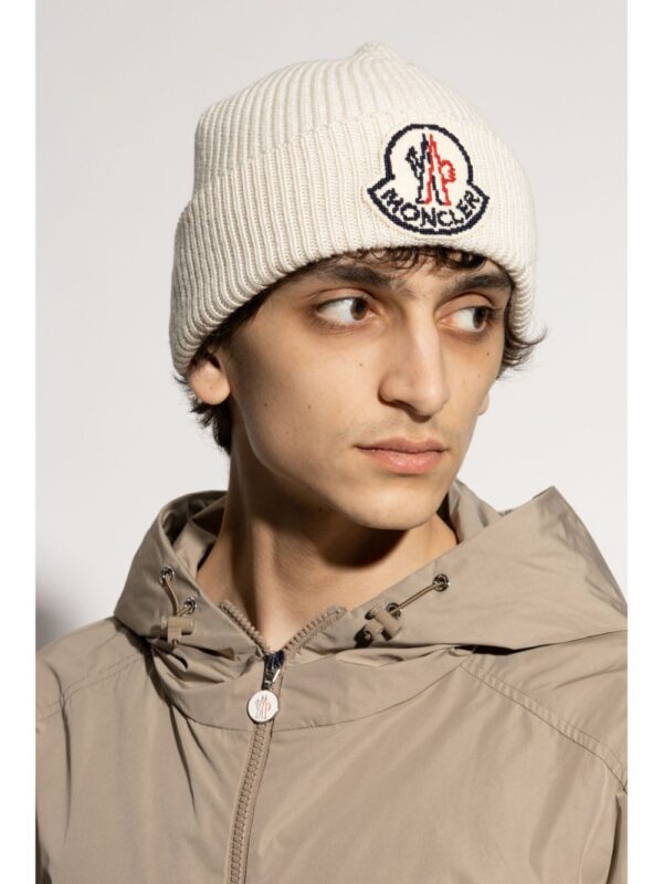Moncler logo-patch wool beanie hat - Image 2