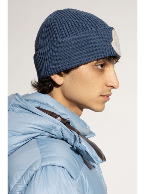 Moncler logo-patch virgin-wool beanie hat - Image 2