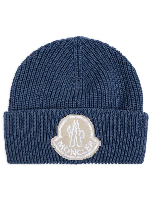 Moncler logo-patch virgin-wool beanie hat