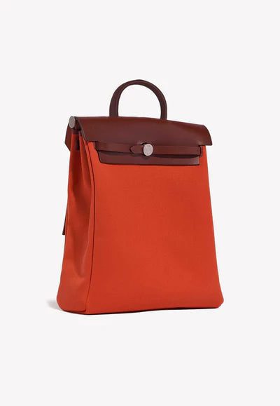 Hermès Herbag a Dos Backpack in Orange Mècano Toile and Rouge H Vache Hunter Leather bag - Image 2