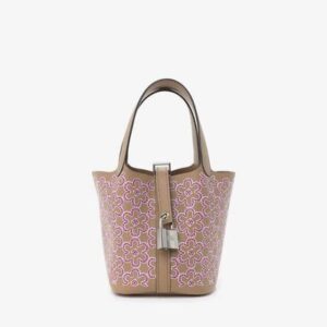 Hermès Micro Lucky Daisy Picotin in Chai / Rose / White Swift with Palladium Hardware bag