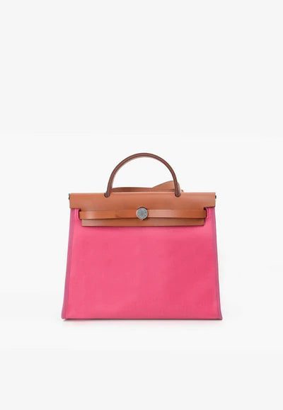 Hermès Herbag 31 in Pink Toile Militaire and Gold Vache Hunter Leather bag