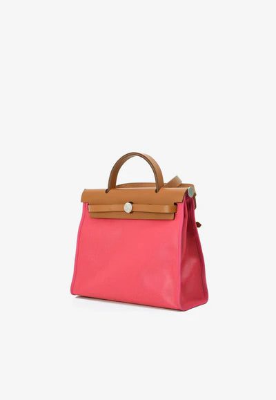 Hermès Herbag 31 in Pink Toile Militaire and Gold Vache Hunter Leather bag - Image 2