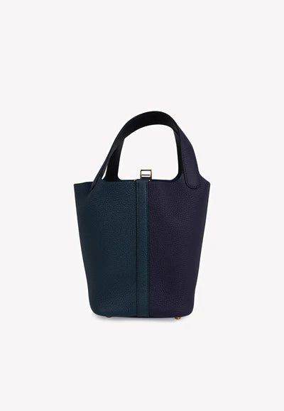 Hermès Picotin Lock 18 Tote in Vert Cypress, Blue Nuit and Black Clemence with Gold Hardware bag