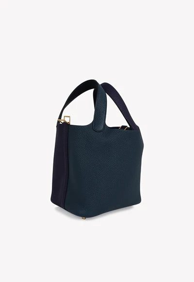 Hermès Picotin Lock 18 Tote in Vert Cypress, Blue Nuit and Black Clemence with Gold Hardware bag - Image 3