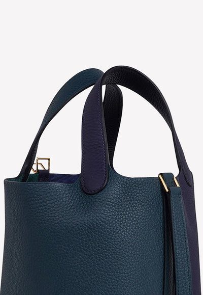 Hermès Picotin Lock 18 Tote in Vert Cypress, Blue Nuit and Black Clemence with Gold Hardware bag - Image 6