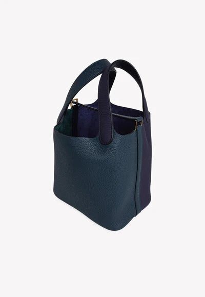 Hermès Picotin Lock 18 Tote in Vert Cypress, Blue Nuit and Black Clemence with Gold Hardware bag - Image 4