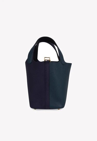 Hermès Picotin Lock 18 Tote in Vert Cypress, Blue Nuit and Black Clemence with Gold Hardware bag - Image 7