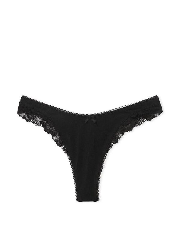 Victoria's Secret Stretch Cotton Lace-Trim High-Leg Scoop Thong Panty - Image 3
