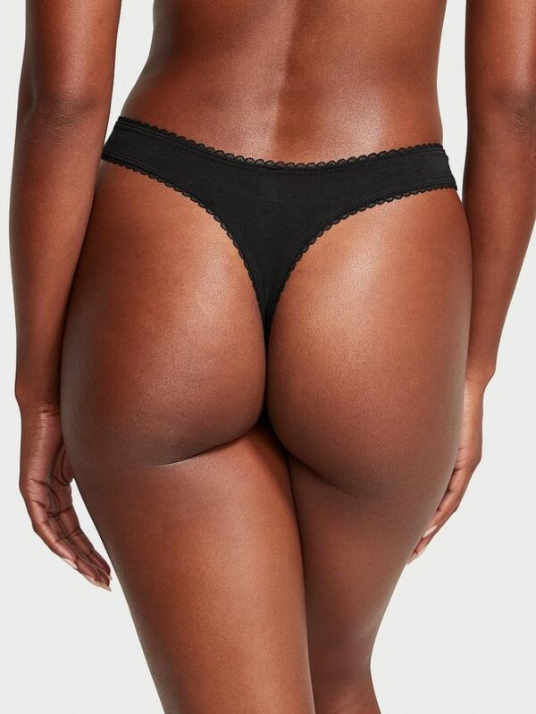 Victoria's Secret Stretch Cotton Lace-Trim High-Leg Scoop Thong Panty - Image 2