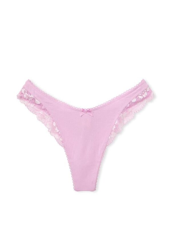 Victoria's Secret Stretch Cotton Lace-Trim High-Leg Scoop Thong Panty - Image 3