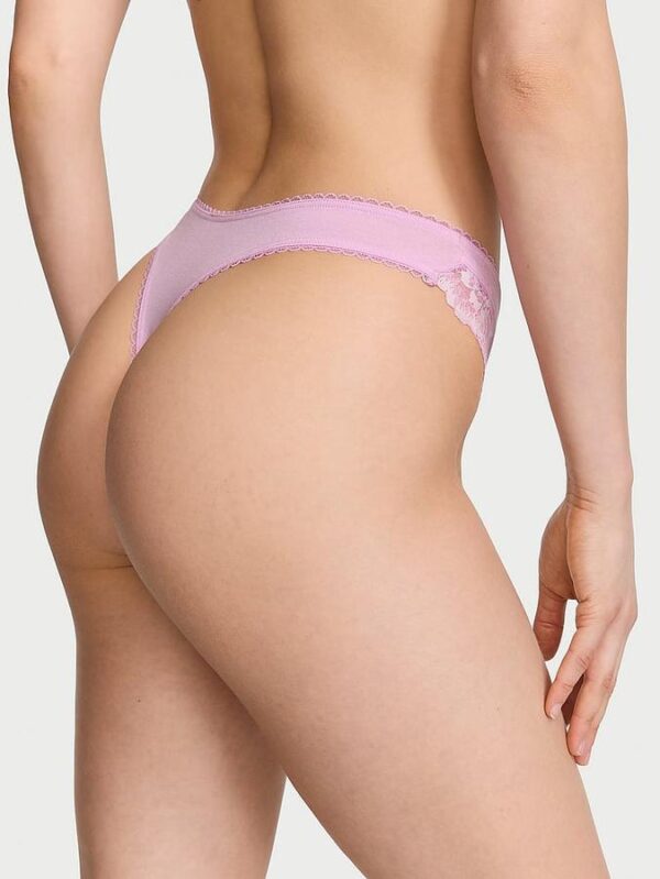 Victoria's Secret Stretch Cotton Lace-Trim High-Leg Scoop Thong Panty - Image 2