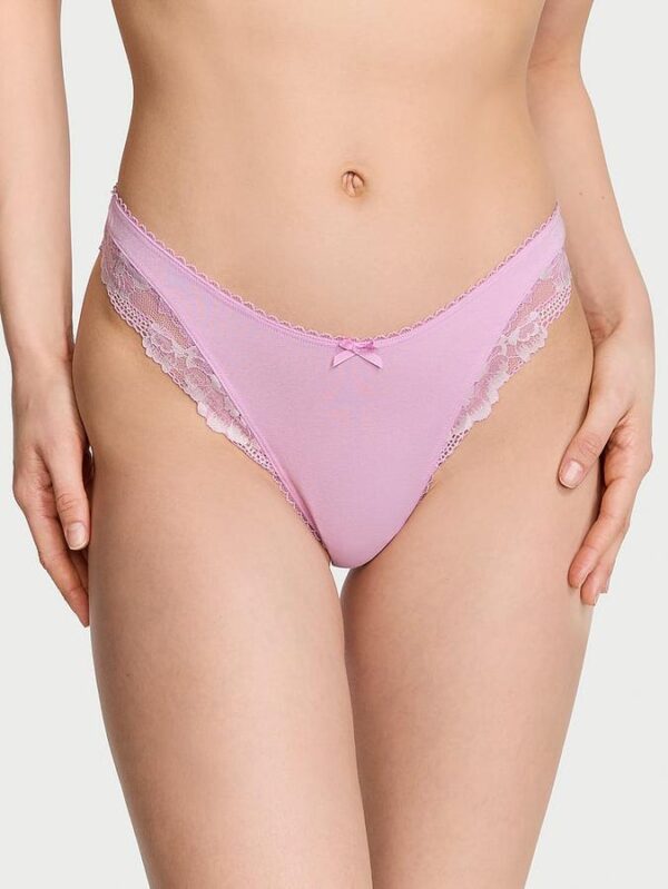Victoria's Secret Stretch Cotton Lace-Trim High-Leg Scoop Thong Panty