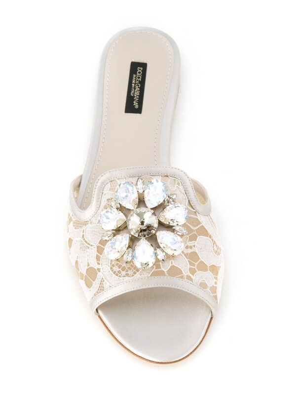 Dolce & Gabbana  Bianca crystal-embellished lace sandals - Image 4