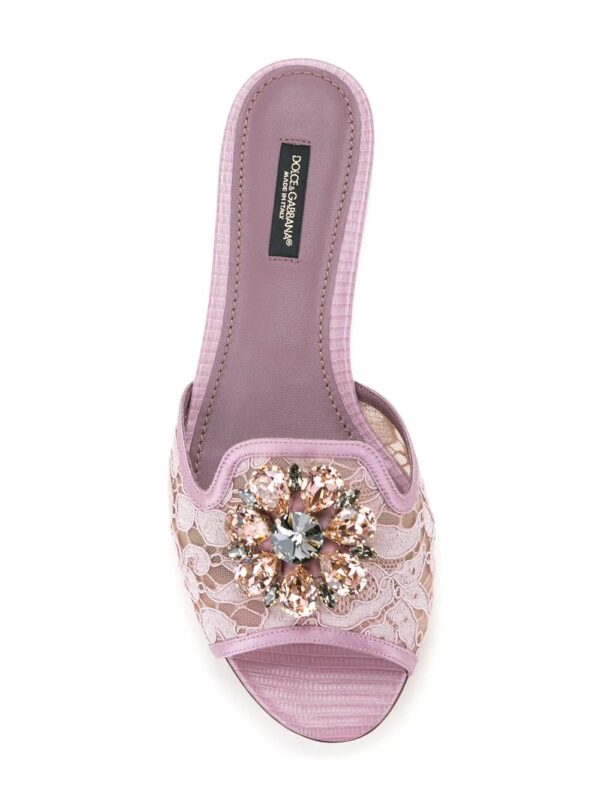 Dolce & Gabbana  Bianca crystal-embellished lace sandals - Image 4