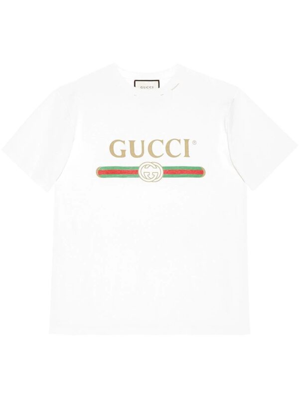 Gucci  ripped detail logo-print T-shirt