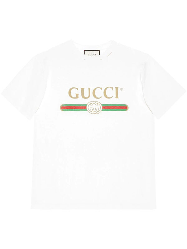 Gucci  ripped detail logo-print T-shirt