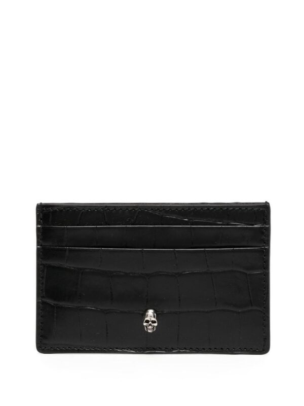 Alexander McQueen black crocodile embossed skull cardholder