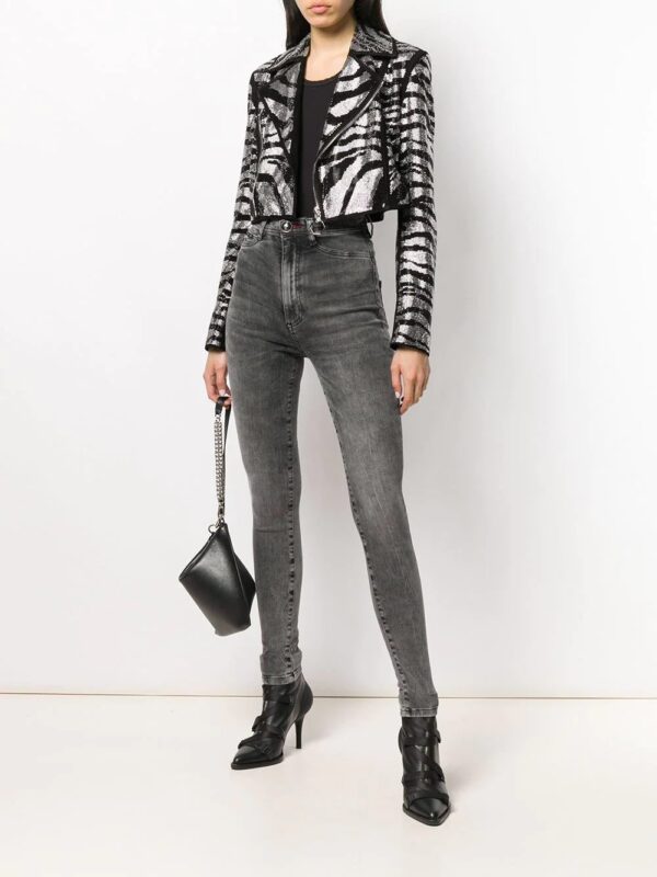 Philipp Plein  zebra-pattern crystal biker jacket - Image 2