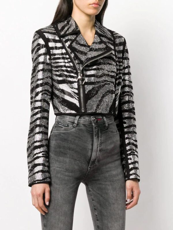 Philipp Plein  zebra-pattern crystal biker jacket - Image 3