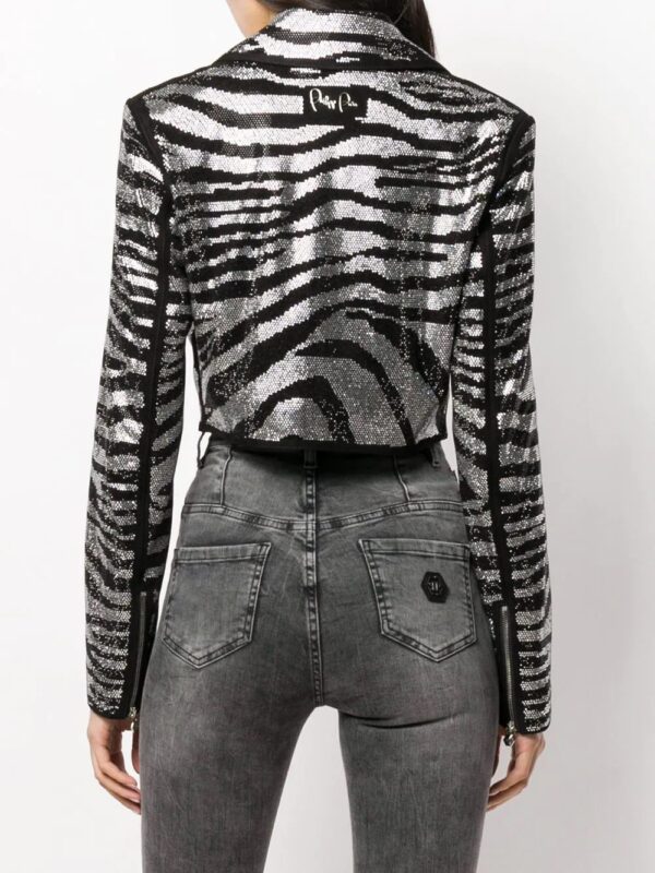 Philipp Plein  zebra-pattern crystal biker jacket - Image 4
