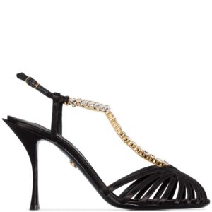 Dolce & Gabbana  90mm chain-trimmed silk-satin T-bar sandals