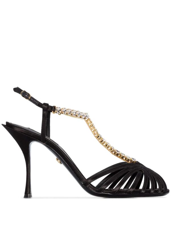 Dolce & Gabbana  90mm chain-trimmed silk-satin T-bar sandals