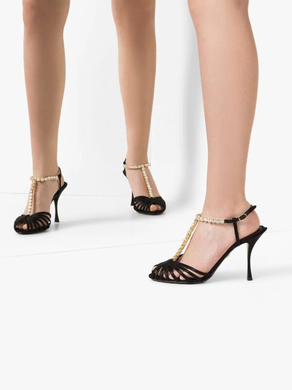 Dolce & Gabbana  90mm chain-trimmed silk-satin T-bar sandals - Image 3