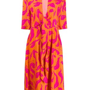 Off-White  leaf print plung dress