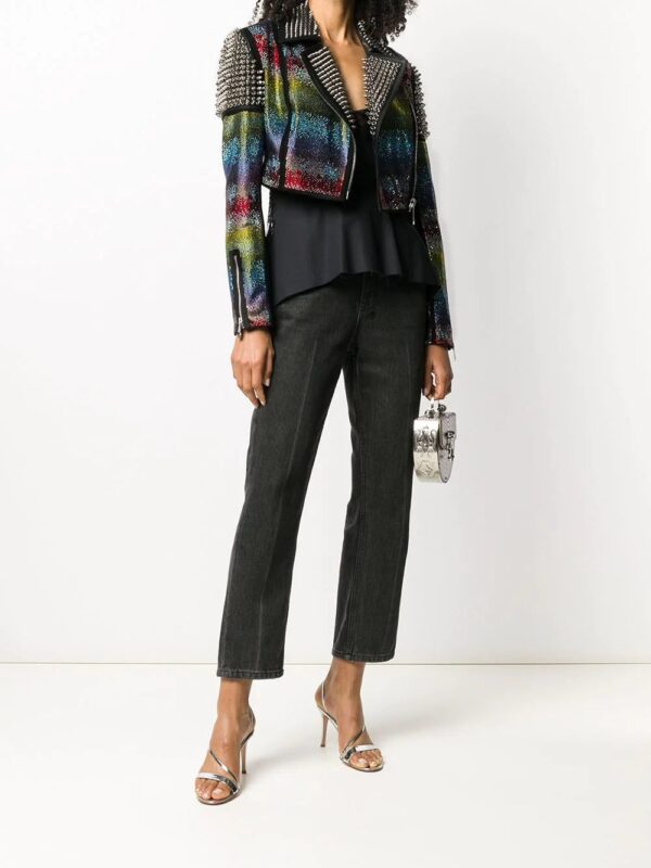 Philipp Plein  rainbow-studded biker jacker - Image 2