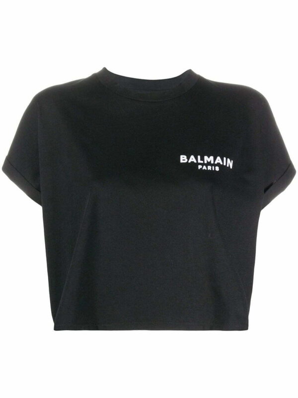 Balmain  logo-embroidered cropped T-shirt