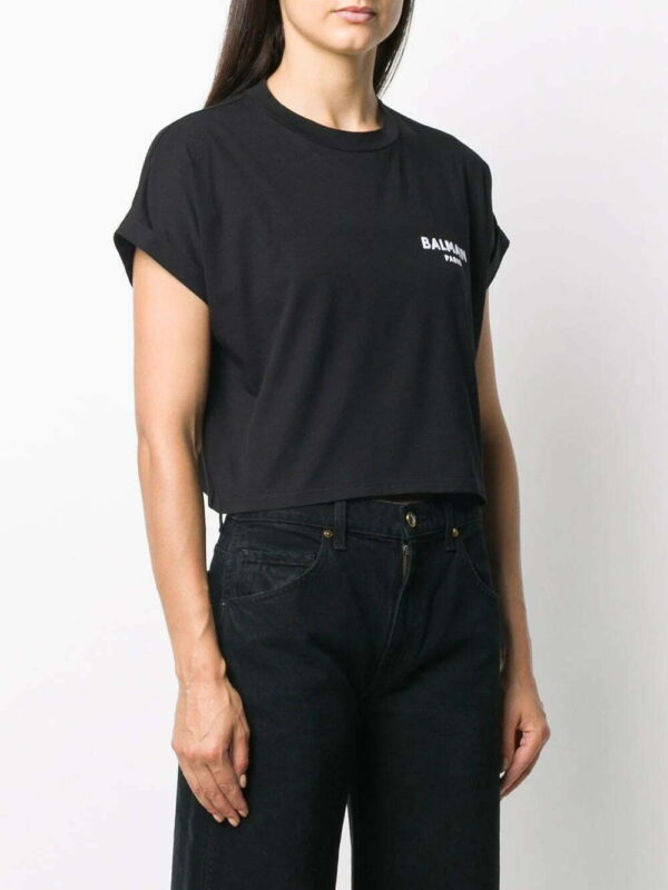 Balmain  logo-embroidered cropped T-shirt - Image 3
